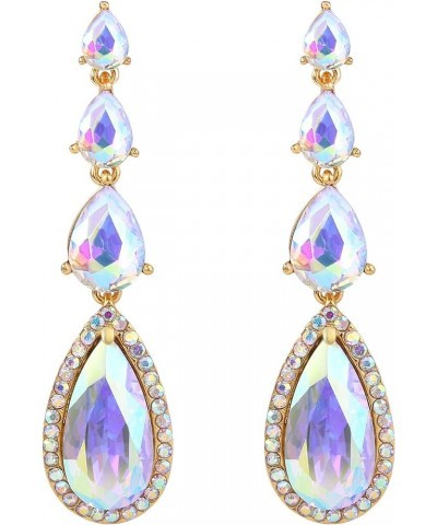 Women's Elegant Wedding Bridal Multi Teardrop Long Chandelier Dangle Earrings Iridescent AB Gold-Tone $10.00 Earrings