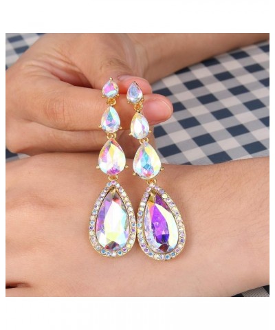 Women's Elegant Wedding Bridal Multi Teardrop Long Chandelier Dangle Earrings Iridescent AB Gold-Tone $10.00 Earrings