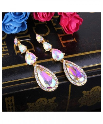 Women's Elegant Wedding Bridal Multi Teardrop Long Chandelier Dangle Earrings Iridescent AB Gold-Tone $10.00 Earrings