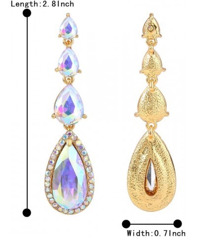 Women's Elegant Wedding Bridal Multi Teardrop Long Chandelier Dangle Earrings Iridescent AB Gold-Tone $10.00 Earrings