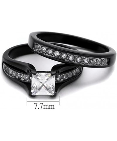 Her and His 3 Piece Black Stainless Steel Engagement Wedding Ring Set and Titanium Band Size Women's 08 Men's 12 $23.29 Sets