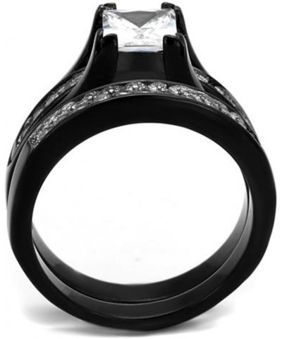 Her and His 3 Piece Black Stainless Steel Engagement Wedding Ring Set and Titanium Band Size Women's 08 Men's 12 $23.29 Sets