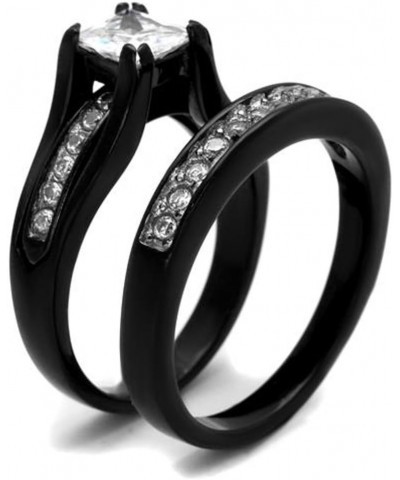 Her and His 3 Piece Black Stainless Steel Engagement Wedding Ring Set and Titanium Band Size Women's 08 Men's 12 $23.29 Sets