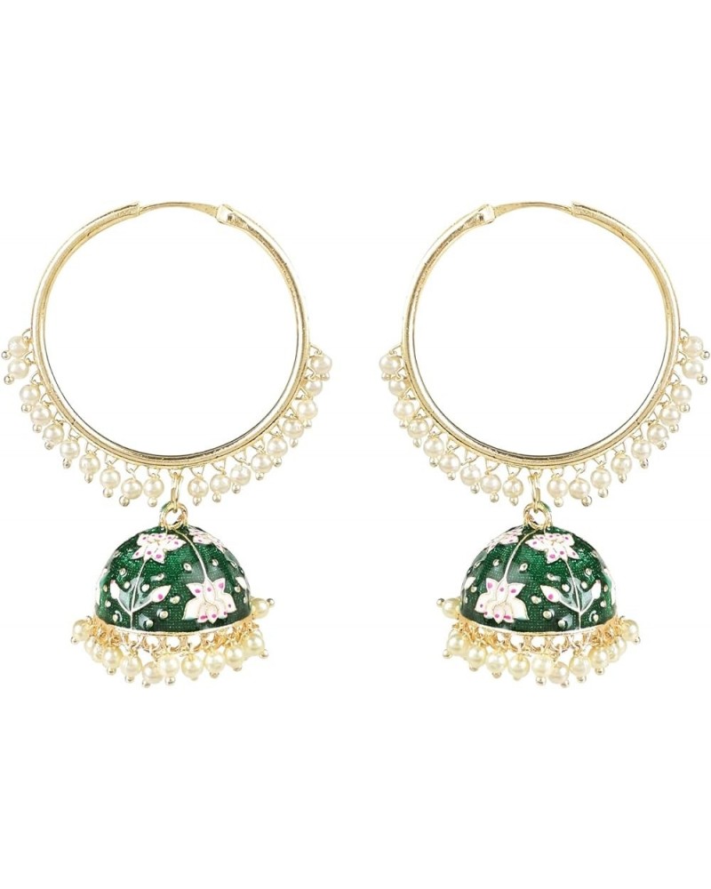 18k Gold Plated Indian Bollywood Festive Party Wear Enamel Pearl Hoop Jhumki Earrings for Women (E2915) Green $14.55 Earrings