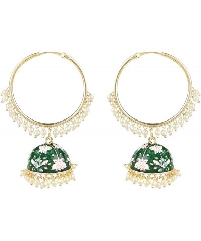 18k Gold Plated Indian Bollywood Festive Party Wear Enamel Pearl Hoop Jhumki Earrings for Women (E2915) Green $14.55 Earrings