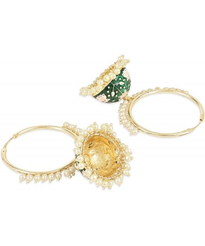 18k Gold Plated Indian Bollywood Festive Party Wear Enamel Pearl Hoop Jhumki Earrings for Women (E2915) Green $14.55 Earrings