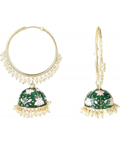 18k Gold Plated Indian Bollywood Festive Party Wear Enamel Pearl Hoop Jhumki Earrings for Women (E2915) Green $14.55 Earrings