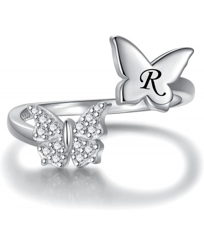 Silver Butterfly Stackable Initial Ring Capital Letter Rings Jewelry Gifts for Women Girls Teen R $11.27 Rings