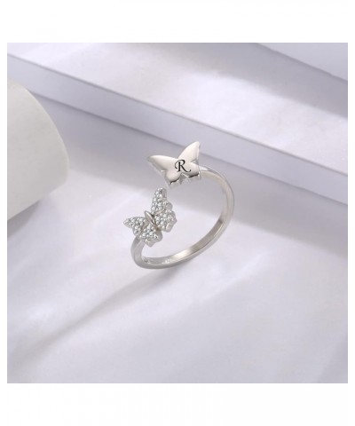 Silver Butterfly Stackable Initial Ring Capital Letter Rings Jewelry Gifts for Women Girls Teen R $11.27 Rings