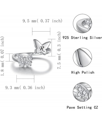 Silver Butterfly Stackable Initial Ring Capital Letter Rings Jewelry Gifts for Women Girls Teen R $11.27 Rings