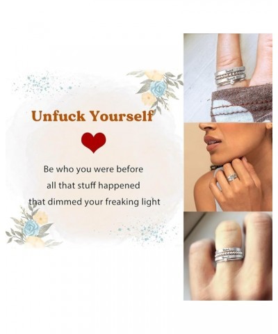 Unf ck Yourself Stacked Ring - 4 Rings Set, Dainty S925 Sterling Silver Statement Inspirational Ring Set for Women, 4 Stackab...