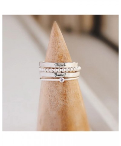 Unf ck Yourself Stacked Ring - 4 Rings Set, Dainty S925 Sterling Silver Statement Inspirational Ring Set for Women, 4 Stackab...