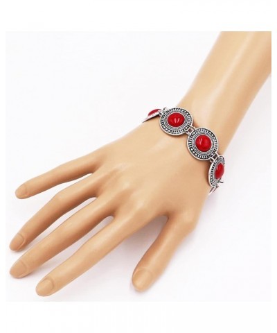 Women's Cowgirl Chic Concho Design Western Turquoise Semi Precious Howlite Stone Toggle Clasp Bracelet, 7.75"-8.5 Round Red H...