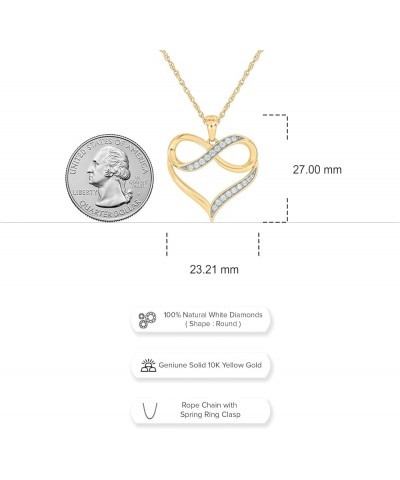 Cali Trove, 1/4 & 1/20 cttw options of Diamond Infinity Heart Pendant Necklace for Women in 10k Yellow, Rose or White Gold, W...