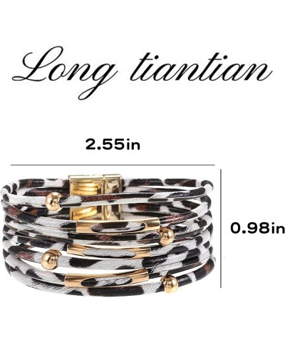 Long tiangtian Leather Wrap Bracelets for Women Leopard Beaded Bracelets Brighton Jewelry for Women Handmade Stackable Cuff B...