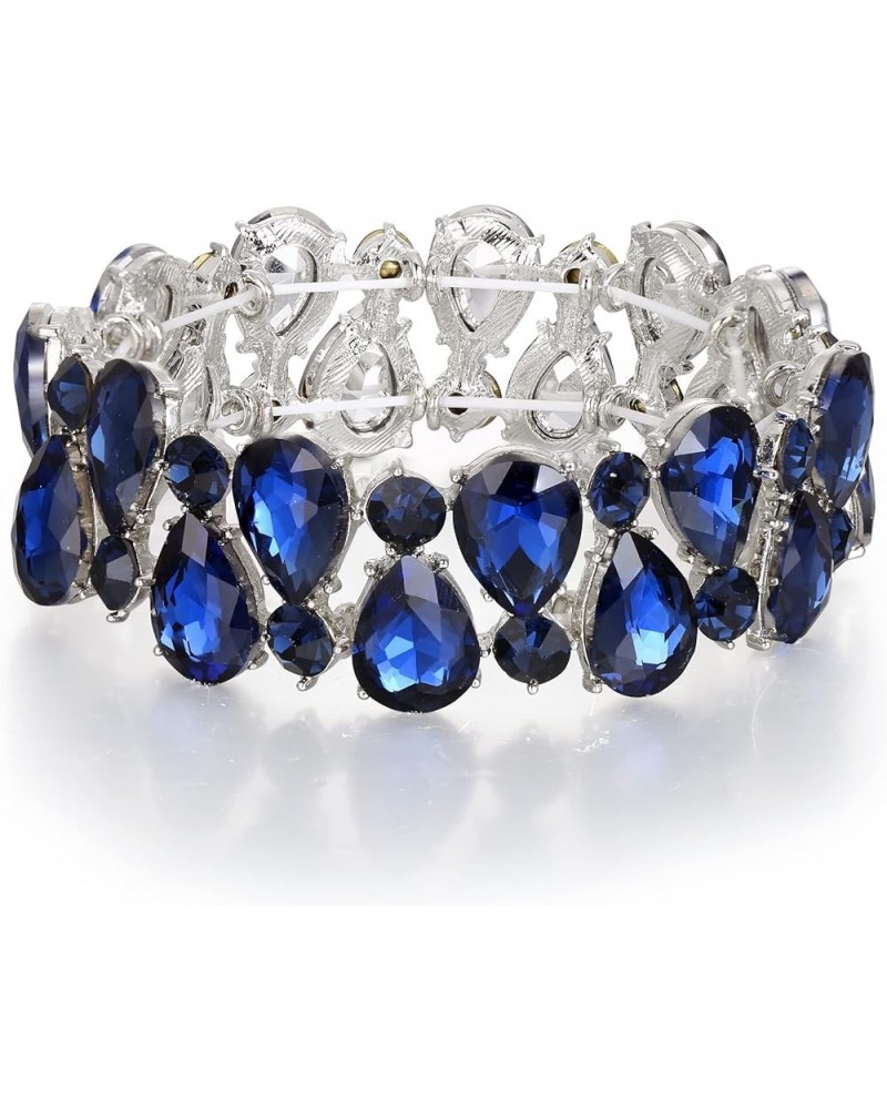 Bridal Crystal Teardrop Elastic Stretch Bracelet for Women, Rhinestone Statement Jewelry Navy Blue Silver-Tone $11.43 Bracelets