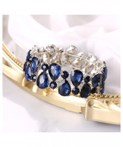 Bridal Crystal Teardrop Elastic Stretch Bracelet for Women, Rhinestone Statement Jewelry Navy Blue Silver-Tone $11.43 Bracelets