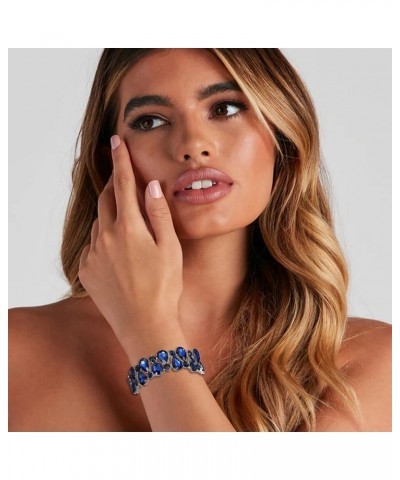 Bridal Crystal Teardrop Elastic Stretch Bracelet for Women, Rhinestone Statement Jewelry Navy Blue Silver-Tone $11.43 Bracelets