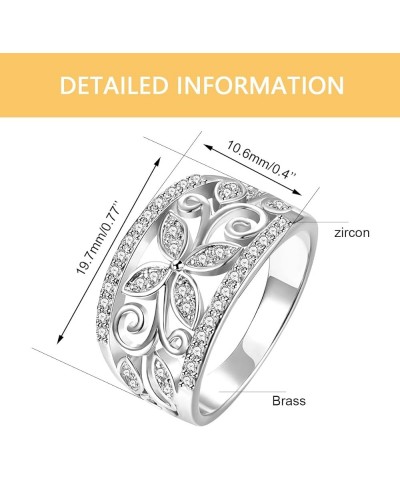 Rose Gold Plated Wide Hollow Flower Butterfly Anniversary Cocktail Statement Rings for Women CR098 White $8.09 Rings