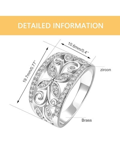 Rose Gold Plated Wide Hollow Flower Butterfly Anniversary Cocktail Statement Rings for Women CR098 White $8.09 Rings