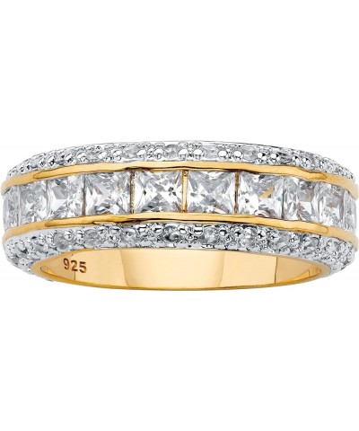 PalmBeach Jewelry Platinum-Plated or Yellow Gold-Plated Sterling Silver Princess Cut and Round Cubic Zirconia Eternity Ring 1...