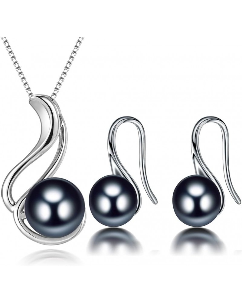 Bridal Wedding Jewelry 8-9 mm Genuine Pearl 18'' Pendant Necklace Earrings Set for Women 925 Sterling Silver Black $10.19 Jew...