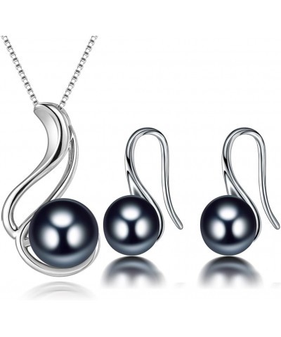 Bridal Wedding Jewelry 8-9 mm Genuine Pearl 18'' Pendant Necklace Earrings Set for Women 925 Sterling Silver Black $10.19 Jew...