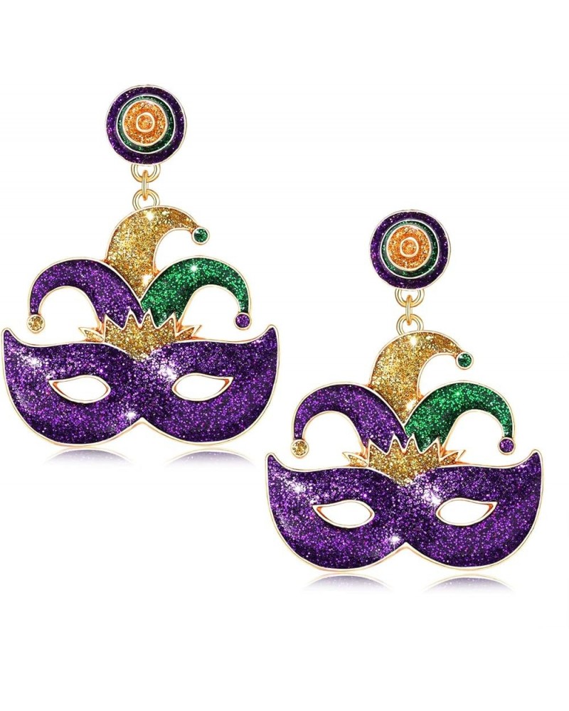 Mardi Gras Earrings for Women, Glitter Crown Mask Fleur De Lis Earrings for Fat Tuesday Celebration, Mardi Gras Accessory Car...