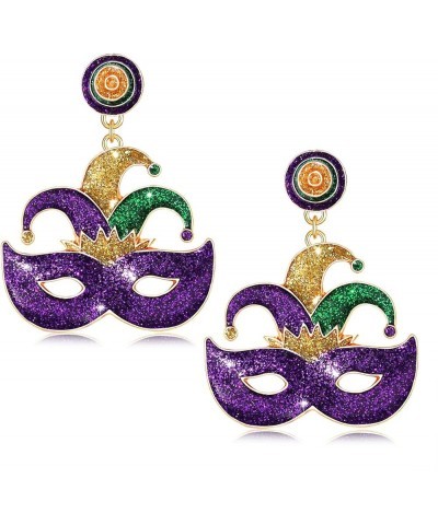 Mardi Gras Earrings for Women, Glitter Crown Mask Fleur De Lis Earrings for Fat Tuesday Celebration, Mardi Gras Accessory Car...