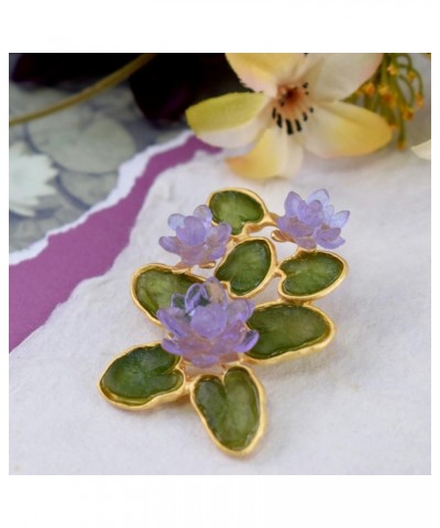 American Handmade Cast Artisan Glass and Gold Plate Water Lily Flower Brooch Pin $43.05 Brooches & Pins