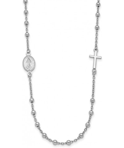 Solid 925 Sterling Silver pl Cross and Virgin Mary Pendant Pray for Us Charm Miracle Medal Necklace Chain 24.5" (Width - 8mm)...