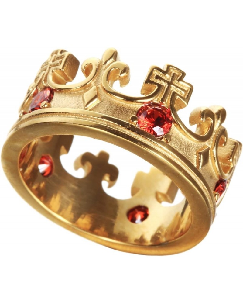 Mens Womens Stainless Steel Vintage Royal King Crown Ring Cross Band Ruby Black Gemstone Gold, red cz $8.83 Rings