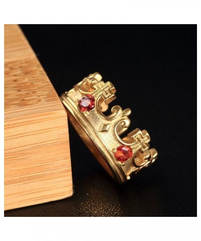 Mens Womens Stainless Steel Vintage Royal King Crown Ring Cross Band Ruby Black Gemstone Gold, red cz $8.83 Rings