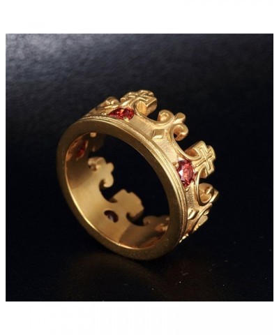 Mens Womens Stainless Steel Vintage Royal King Crown Ring Cross Band Ruby Black Gemstone Gold, red cz $8.83 Rings