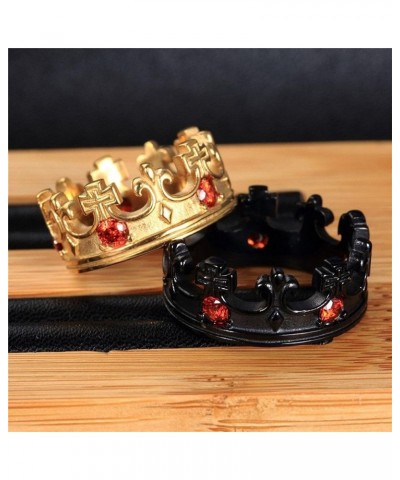 Mens Womens Stainless Steel Vintage Royal King Crown Ring Cross Band Ruby Black Gemstone Gold, red cz $8.83 Rings