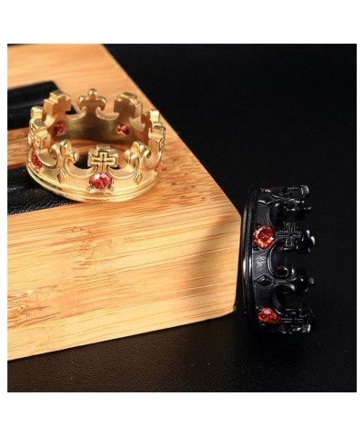 Mens Womens Stainless Steel Vintage Royal King Crown Ring Cross Band Ruby Black Gemstone Gold, red cz $8.83 Rings