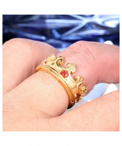 Mens Womens Stainless Steel Vintage Royal King Crown Ring Cross Band Ruby Black Gemstone Gold, red cz $8.83 Rings