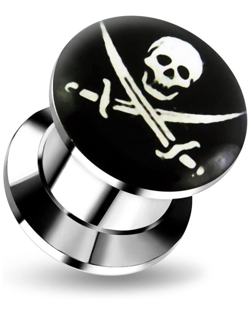 Pirate Skull Logo Internal Threaded 316 Surgical Steel Ear Tunnels - Sold by Piece 6.0 Millimeters $9.99 Body Jewelry