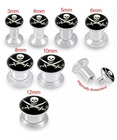 Pirate Skull Logo Internal Threaded 316 Surgical Steel Ear Tunnels - Sold by Piece 6.0 Millimeters $9.99 Body Jewelry