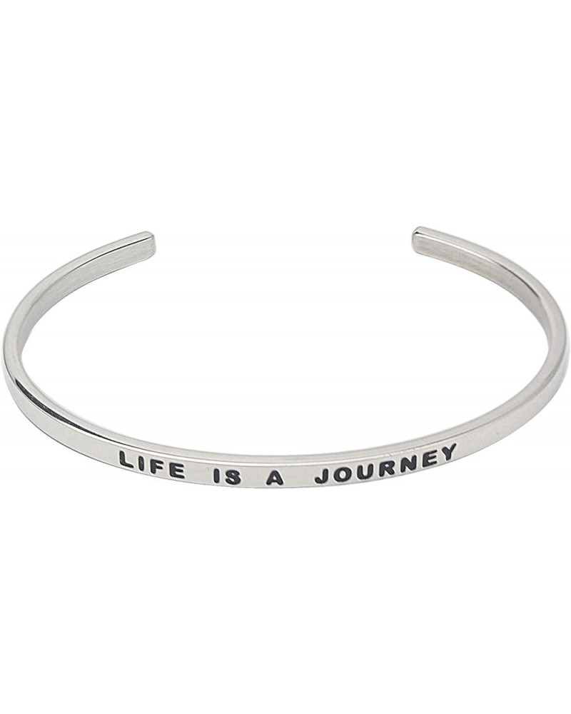 Stainless Steel Silver Inspirational Cuff Bangle Bracelets Engraving Text for Women Ladies 4mm LIFE IS A JOURNEY $9.85 Bracelets