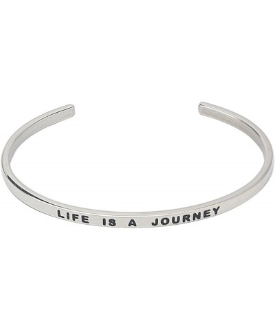 Stainless Steel Silver Inspirational Cuff Bangle Bracelets Engraving Text for Women Ladies 4mm LIFE IS A JOURNEY $9.85 Bracelets