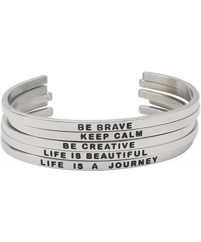 Stainless Steel Silver Inspirational Cuff Bangle Bracelets Engraving Text for Women Ladies 4mm LIFE IS A JOURNEY $9.85 Bracelets