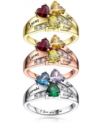 Personalized Mothers Rings with 3 Simulated Birthstones and Names Sterling Silver Family Name Ring for Women Custom Anniversa...