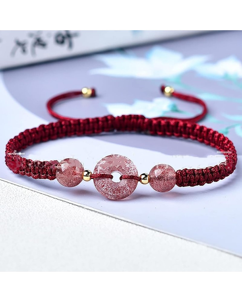 Feng Shui Pixiu Bracelet Natural Strawberry Crystal Bracelet Chakra Gems Stones Harmony Buckle Healing Crystal Quartz Attract...