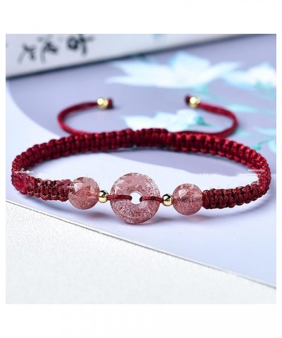 Feng Shui Pixiu Bracelet Natural Strawberry Crystal Bracelet Chakra Gems Stones Harmony Buckle Healing Crystal Quartz Attract...