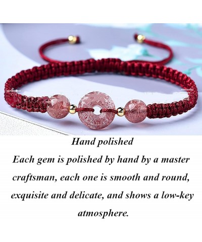 Feng Shui Pixiu Bracelet Natural Strawberry Crystal Bracelet Chakra Gems Stones Harmony Buckle Healing Crystal Quartz Attract...