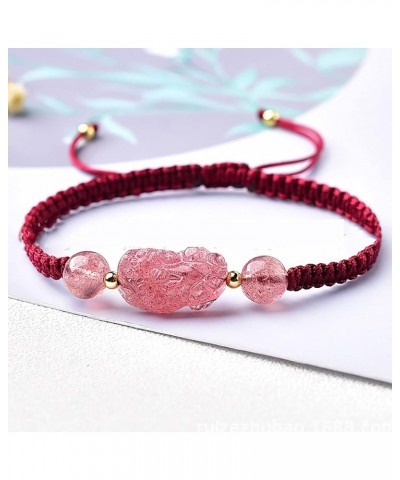 Feng Shui Pixiu Bracelet Natural Strawberry Crystal Bracelet Chakra Gems Stones Harmony Buckle Healing Crystal Quartz Attract...