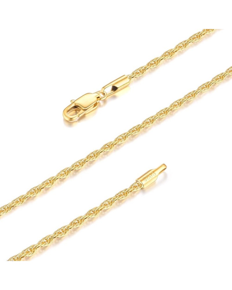 Solid 18K Gold Over 925 Sterling Silver Chain Lobster Clasp Rope Chain Necklace for Women Men Boys, 1.5MM & 2.5MM Shiny & Stu...