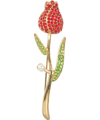 Womens Golden Tone Red Rose Flower Crystal Rhinestone Brooch Pin $11.59 Brooches & Pins