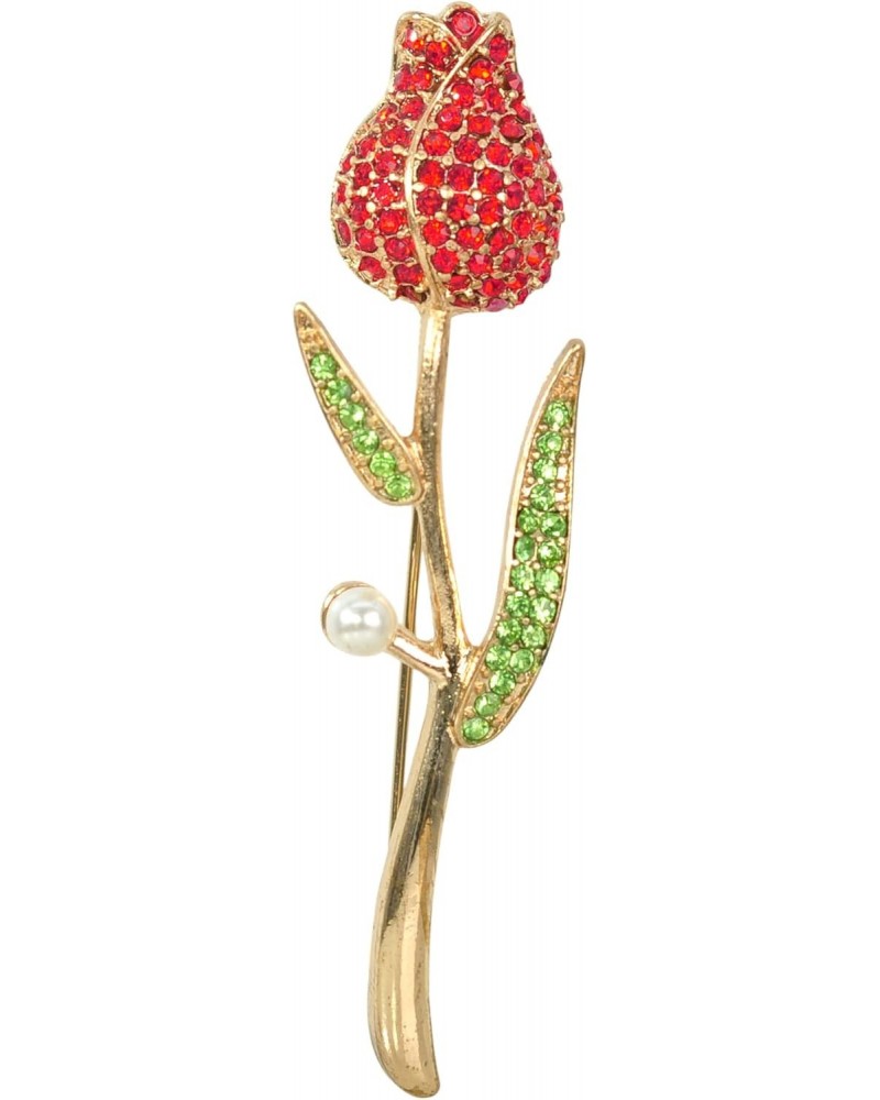 Womens Golden Tone Red Rose Flower Crystal Rhinestone Brooch Pin $11.59 Brooches & Pins